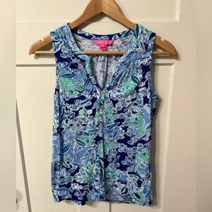 Lilly Pulitzer Blues and green Etta tank top button v neck Kola bears